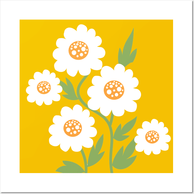 Flor Abstracta blanca en fondo amarillo Wall Art by FunPrintCraftTienda